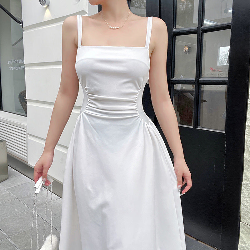 Waist Pleated Sling A- Line Dress