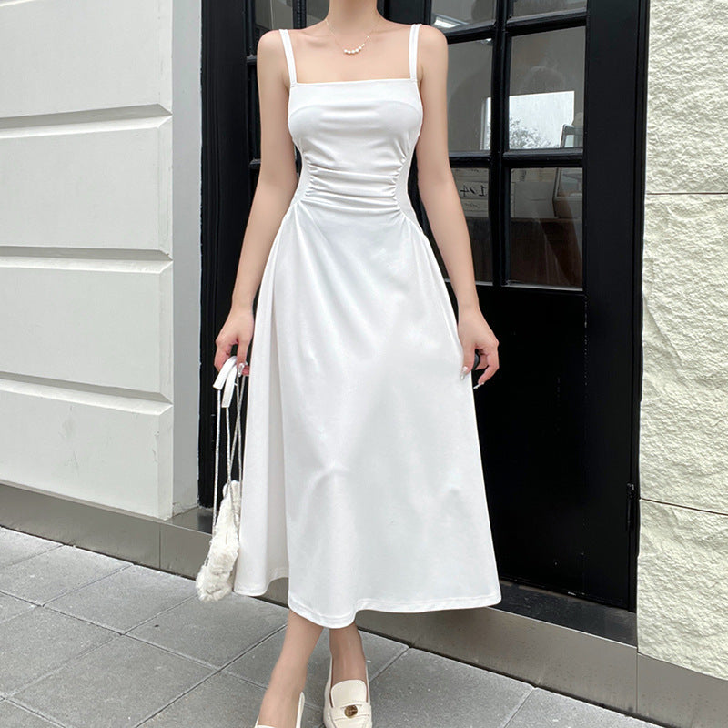 Waist Pleated Sling A- Line Dress