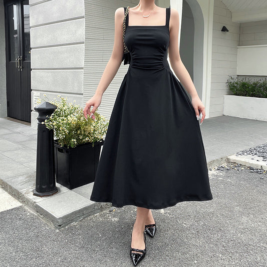 Waist Pleated Sling A- Line Dress